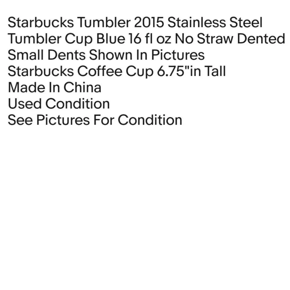 Starbucks Tumbler 2015 Stainless Steel Tumbler Cup Blue 16 fl oz No Straw Dented